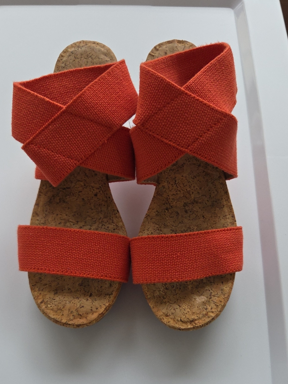 Lucky Brand Orange Cross-Strap Cork Slide Sandals